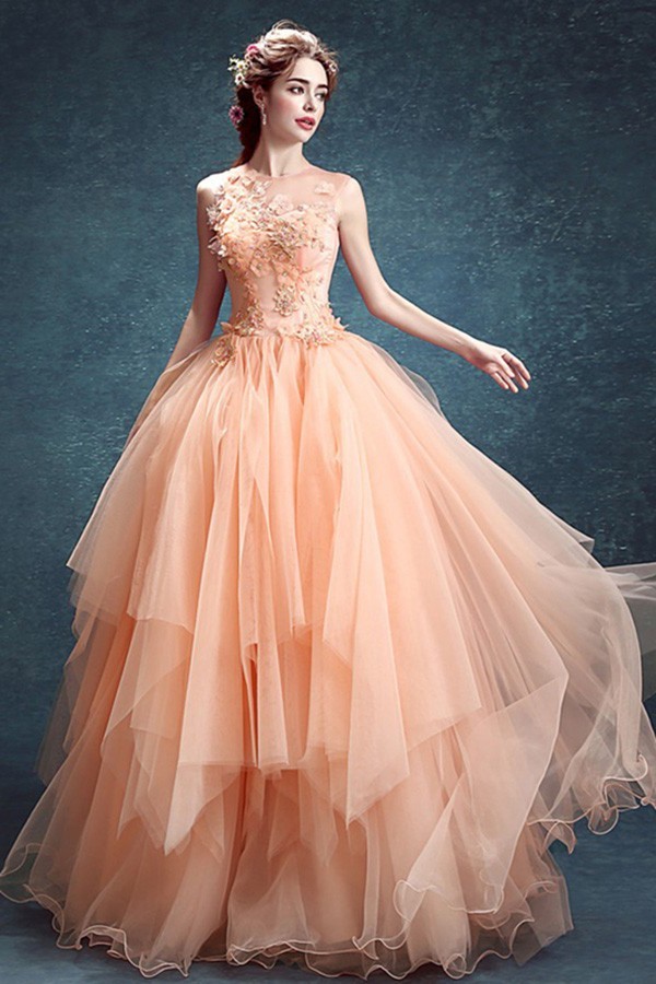 peach ball gown