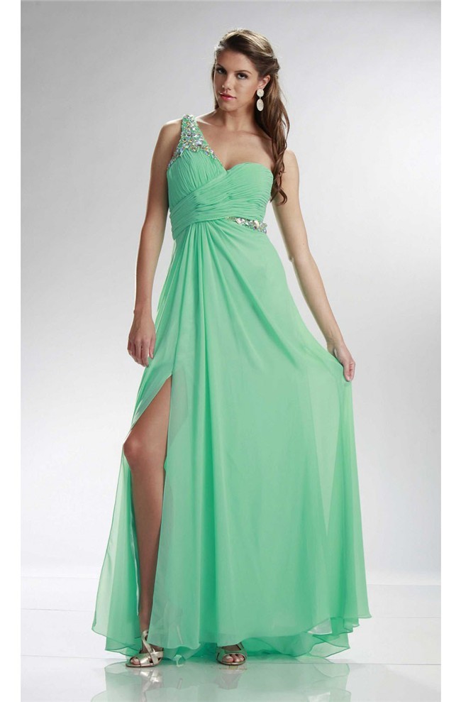 mint green one shoulder dress