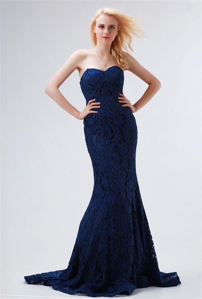 navy blue lace evening gown