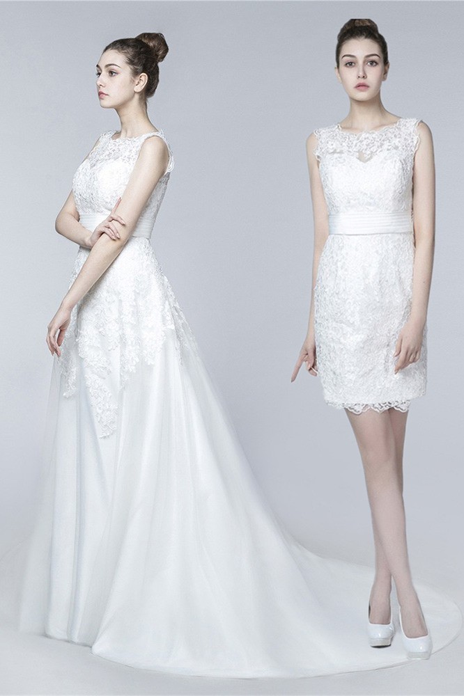 Classy Sleeveless Two In One Lace Wedding Dress With