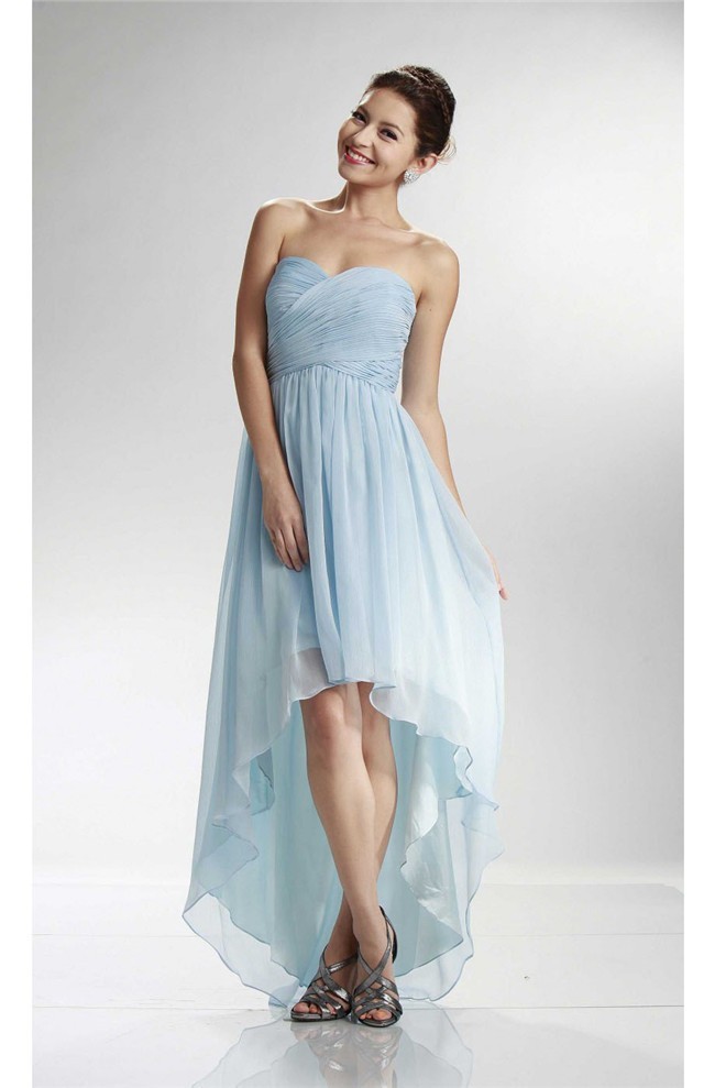 light blue high low prom dress