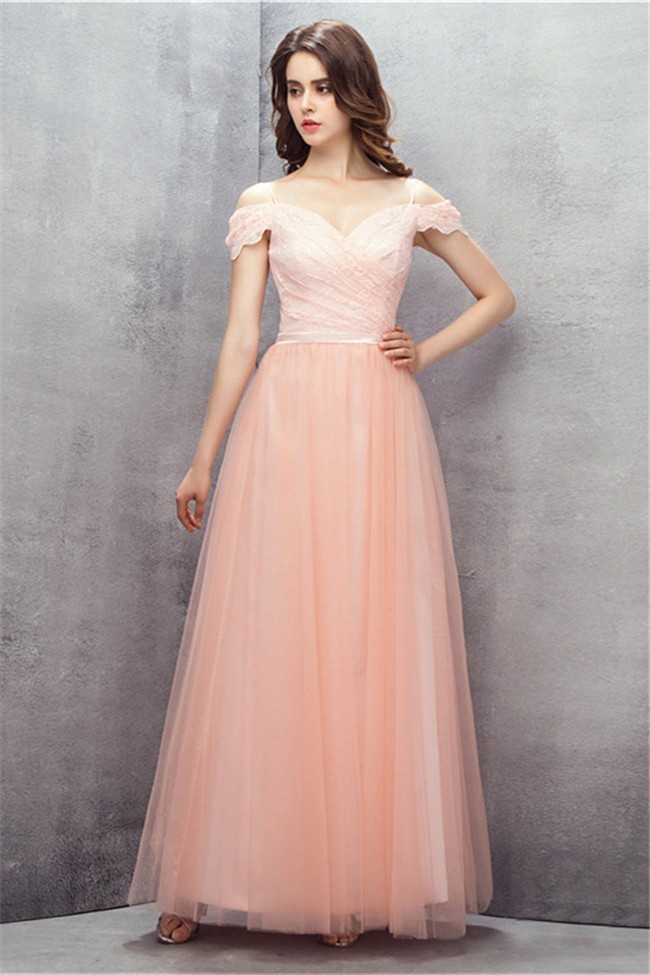 pink off the shoulder long dress