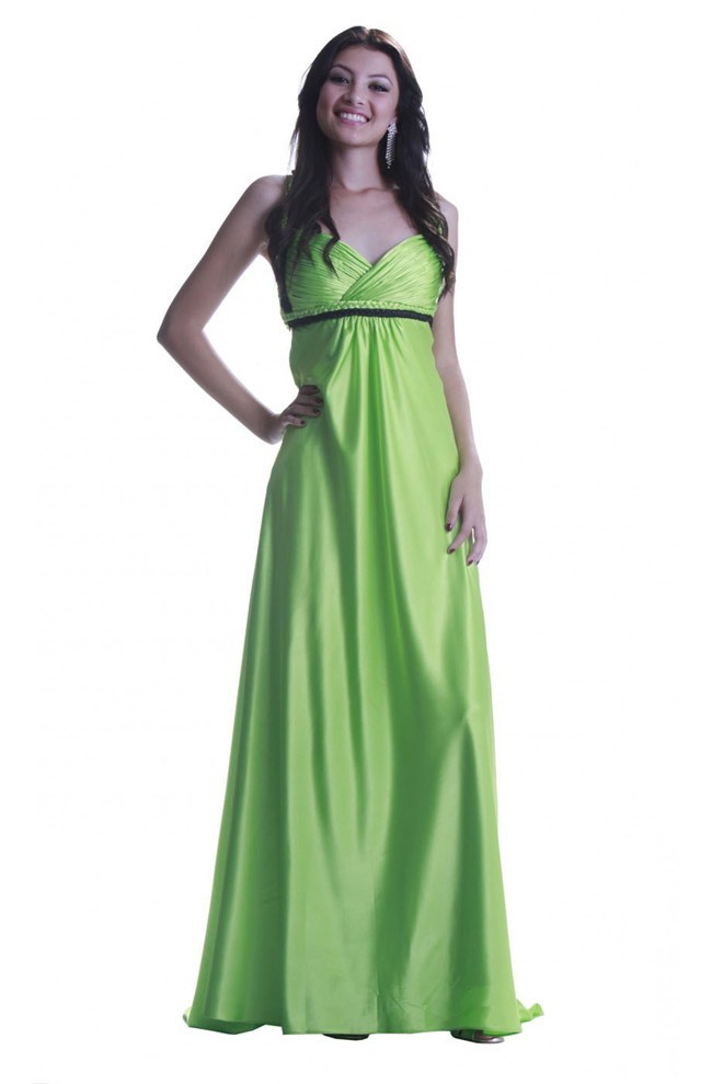 green silk evening dress