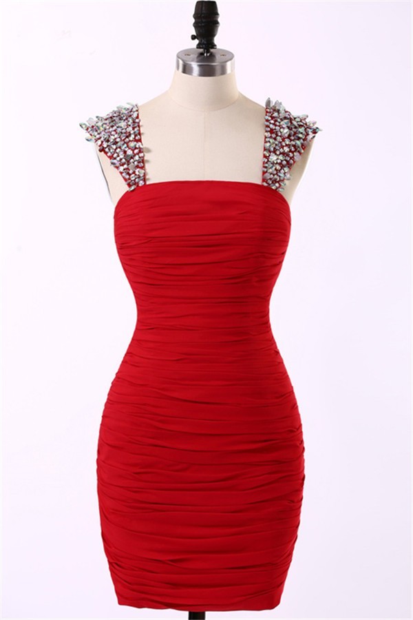 short red fitting prom dress