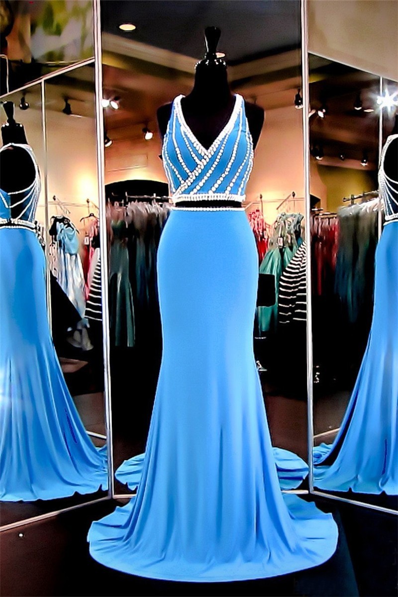 sky blue fitted dress