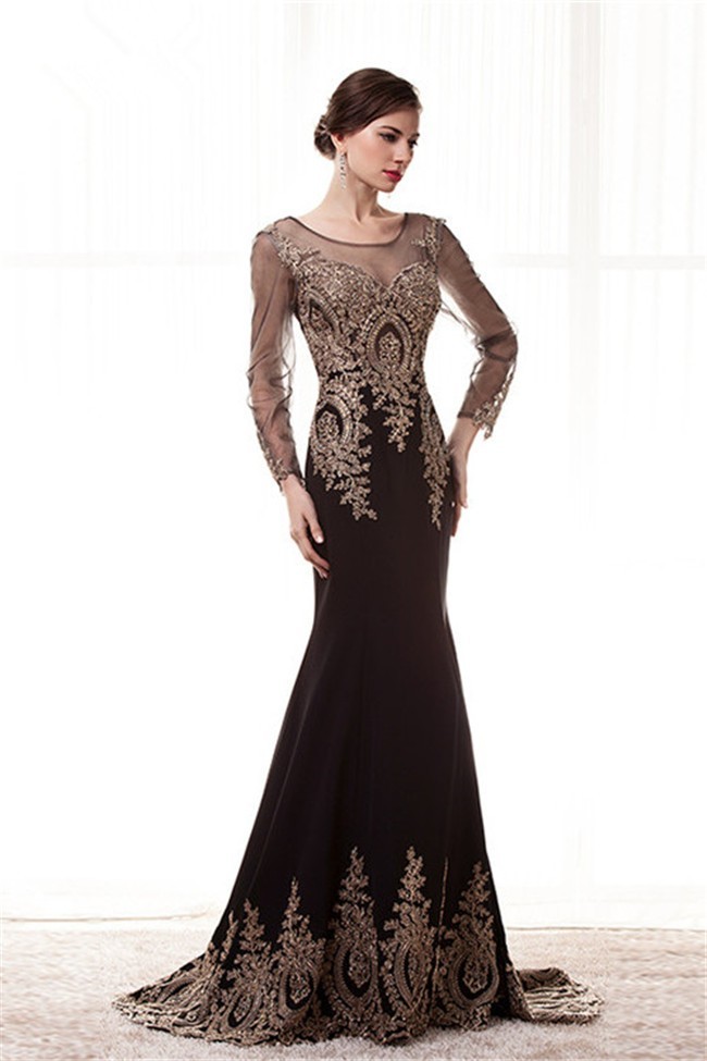 black and gold gowns with sleeves