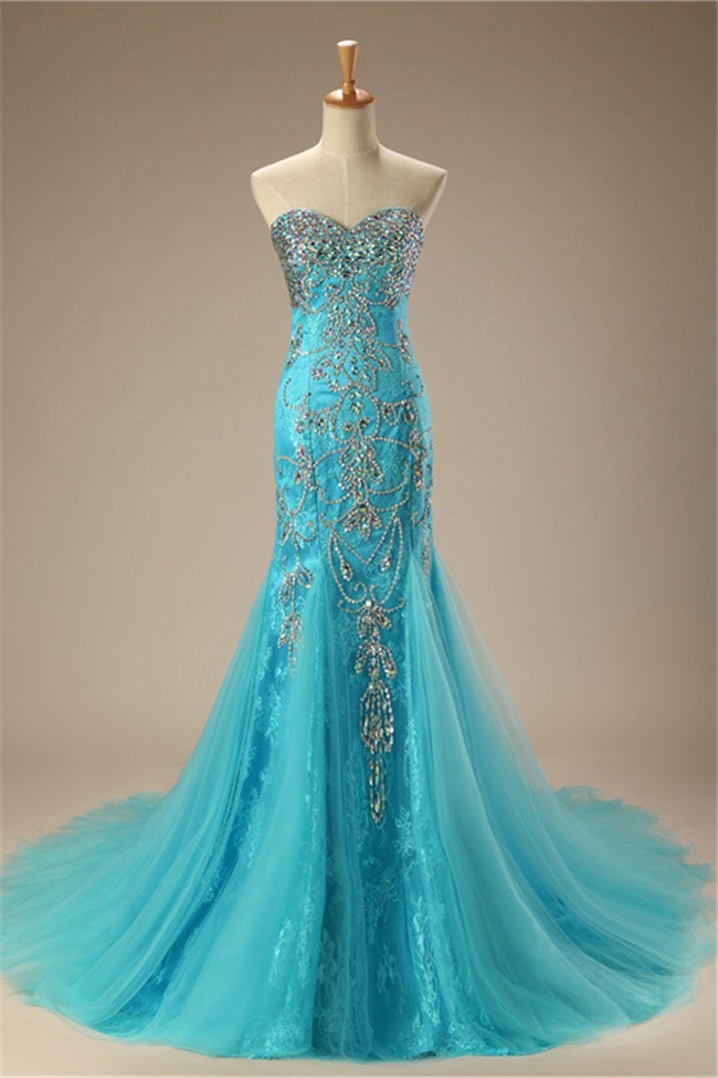 Mermaid Sweetheart Turquoise Lace Tulle Beaded Sparkly