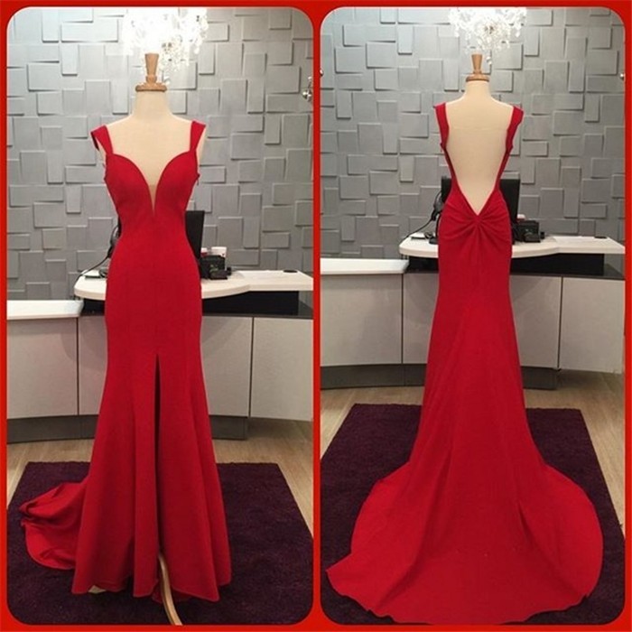 red low back dress