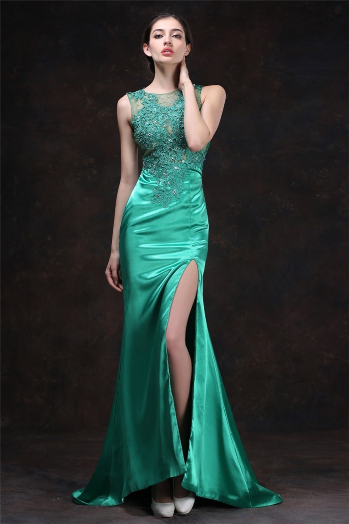 green silk dress prom