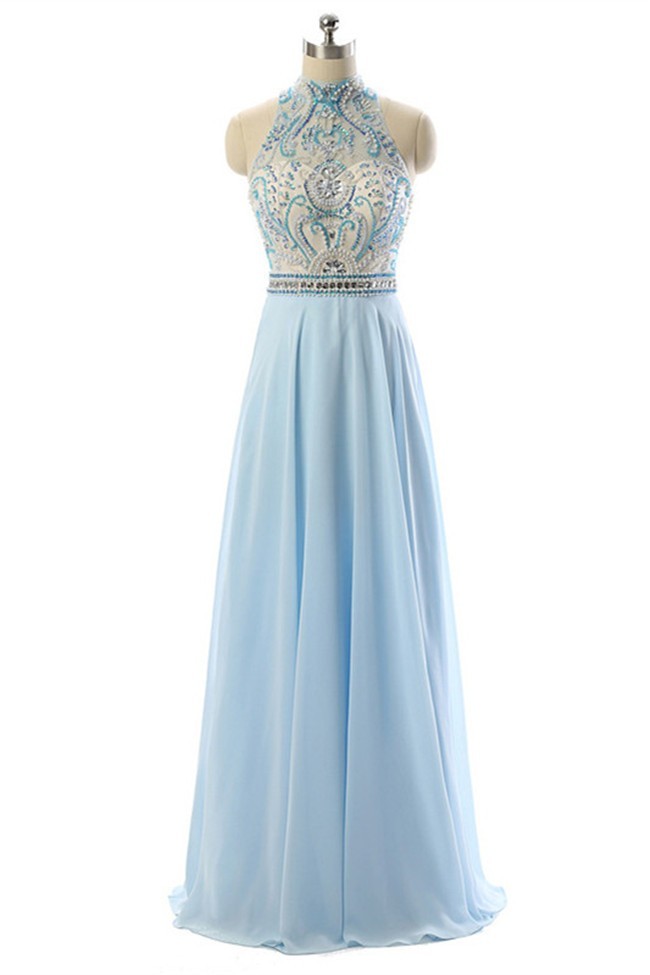 light blue high neck dress