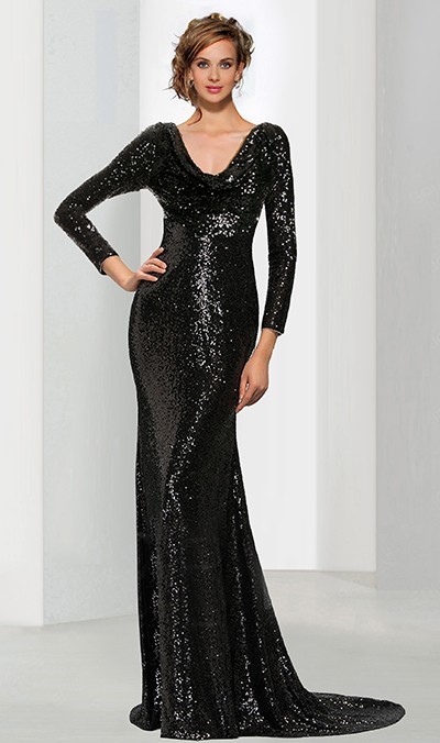 long sleeve sequin ball gown
