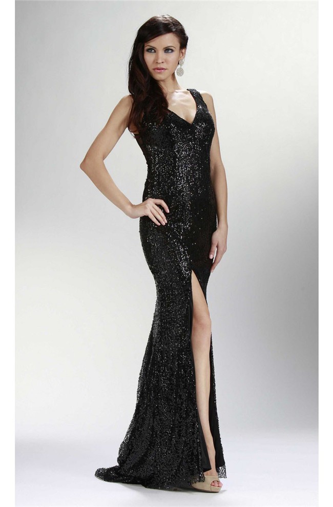 long black sequin prom dress
