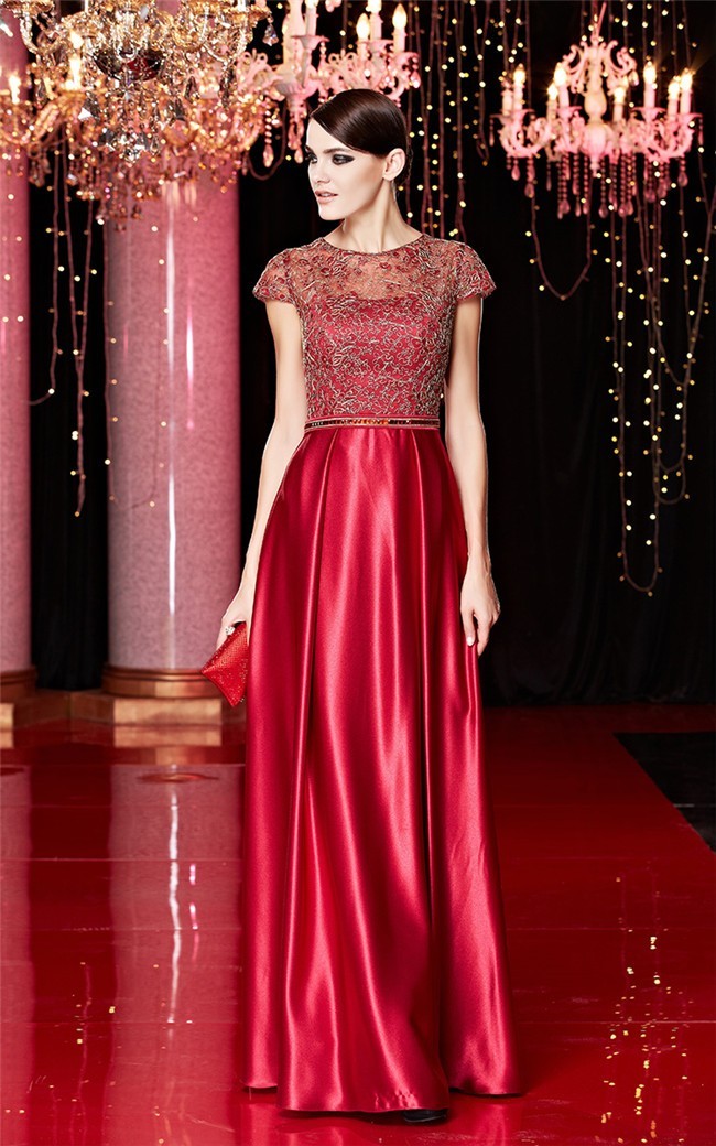 red silk party dress