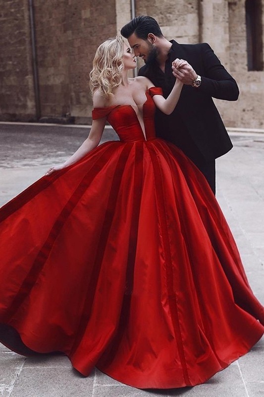 Princess Red Ball Gown Prom Party Dress 