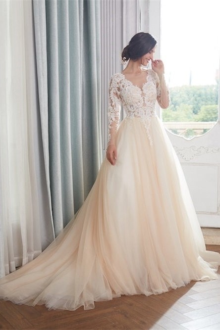 champagne wedding dress long sleeve