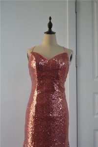 Sparkly Sheath Sequined Pink Prom Evening Dress Sweetheart With Straps