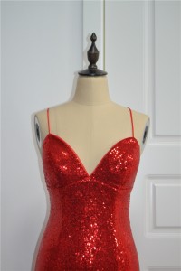 Sparkly Sequined Red Mermaid Prom Party Dress Sweetheart Cross Straps