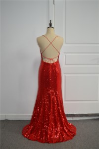 Sparkly Sequined Red Mermaid Prom Party Dress Sweetheart Cross Straps