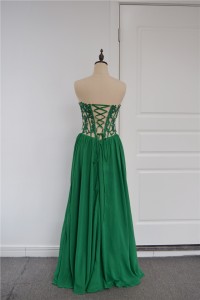 Sexy Beaded See Through A Line Prom Party Dress Sweetheart Corset Green Chiffon Lace