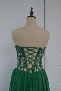 Sexy Beaded See Through A Line Prom Party Dress Sweetheart Corset Green Chiffon Lace