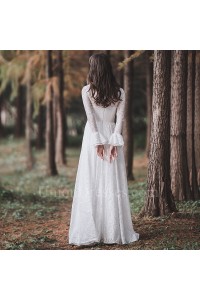 Modest Scoop Long Sleeve Lace A Line Beach Destination Wedding Dress 