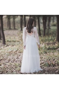 Boho Scoop Long Sleeve Low Back Lace A Line Wedding Dress 