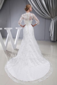 Modest Mermaid V Neck Corset 3 4 Sleeve Beaded Lace Wedding Dress Bridal Gown