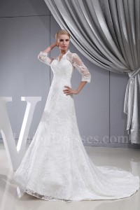 Modest Mermaid V Neck Corset 3 4 Sleeve Beaded Lace Wedding Dress Bridal Gown