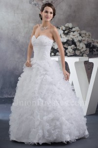 Beautiful Ball Gown Sweetheart Crystal Beaded Organza Ruffle Wedding Dress Without Train Lace