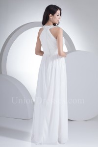 Stunning A Line High Neck Crystal Beaded White Chiffon Destination Wedding Dress
