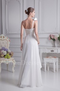 Asymmetrical One Shoulder Chiffon Beach Destination Wedding Dress Without Train Lace