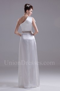 One Shoulder Wedding Dress Bridal Gown With Crystal Beaded Belt No Train