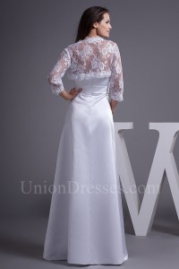 Modest A Line Satin Wedding Dress Bridal Gown With 3 4 Sleeve Lace Bolero Jacket 