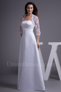 Modest A Line Satin Wedding Dress Bridal Gown With 3 4 Sleeve Lace Bolero Jacket 