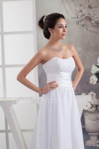 Simple A Line Strapless Ruched Chiffon Beach Destination Wedding Dress Bridal Gown