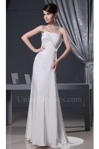 Simple A Line Strapless Ruched Silk Wedding Dress Bridal Gown