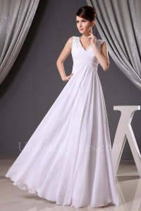 Beautiful Empire V Neck Crystal Beaded Chiffon Maternity Bridal Gown Pregnancy Wedding Dress