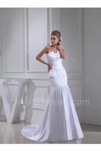 Royal Mermaid Strapless Ruched White Satin Wedding Dress Bridal Gown No Lace