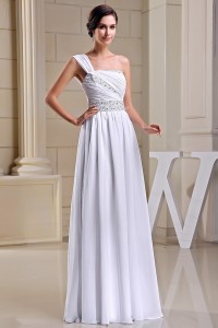 Asymmetrical One Shoulder Crystal Beaded White Chiffon Beach Destination Wedding Dress 