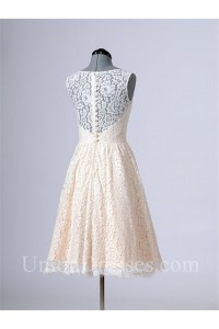 A Line Sleeveless Short Cream Lace Bridesmaid Prom Dress With Buttons