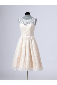A Line Sleeveless Short Cream Lace Bridesmaid Prom Dress With Buttons