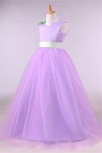 Ball Gown Lilac Tulle Flower Girl Dress With Sash And Flower