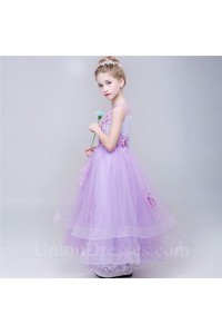 Ball Gown Scoop Neck Lilac Tulle Applique Little Girl Party Dress