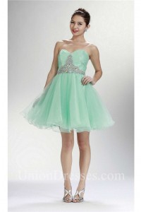 Ball Gown Sweetheart Short Mint Green Tulle Beaded Cocktail Prom Dress