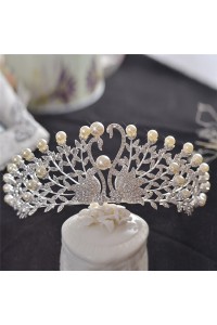Beautiful Swan Alloy Rhinestone Wedding Bridal Tiara Crown With Pearls