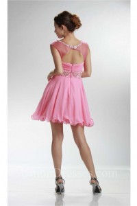 Cute Cap Sleeve Open Back Short Pink Chiffon Beaded Cocktail Prom Dress