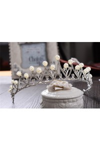 Elegant Alloy Rhinestone Wedding Bridal Tiara Crown With Pearls