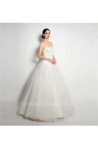 Elegant Ball Gown Strapless Tulle Lace Applique Wedding Dress Corset Back