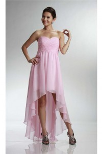 Elegant High Low Sweetheart Light Pink Chiffon Prom Dress