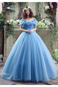 Fairy Ball Gown Off The Shoulder Blue Organza Wedding Prom Dress Corset Back